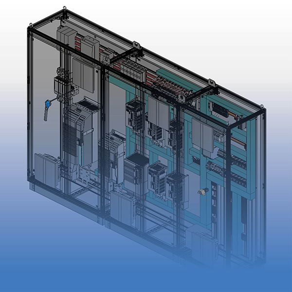 illustration 3D de 3 armoires électrique